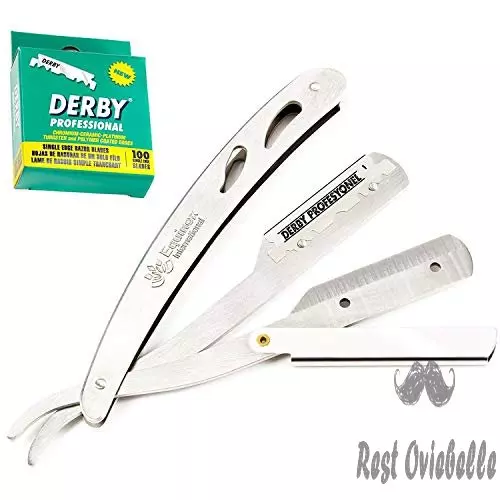 equinox professional straight edge razor with 100 single edge derby blades close shaving mens manual shaver safety