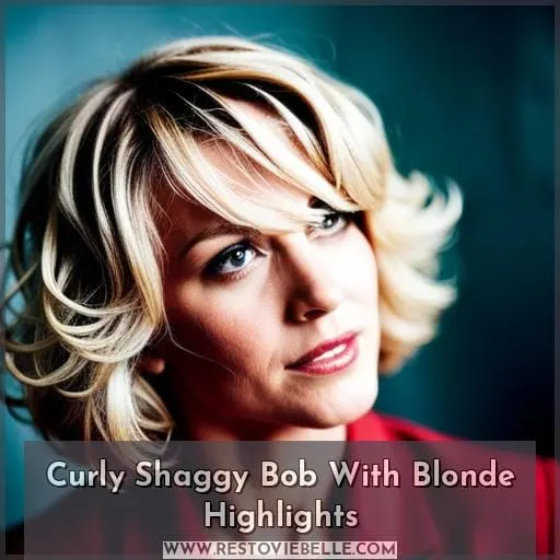 Curly Shaggy Bob With Blonde Highlights